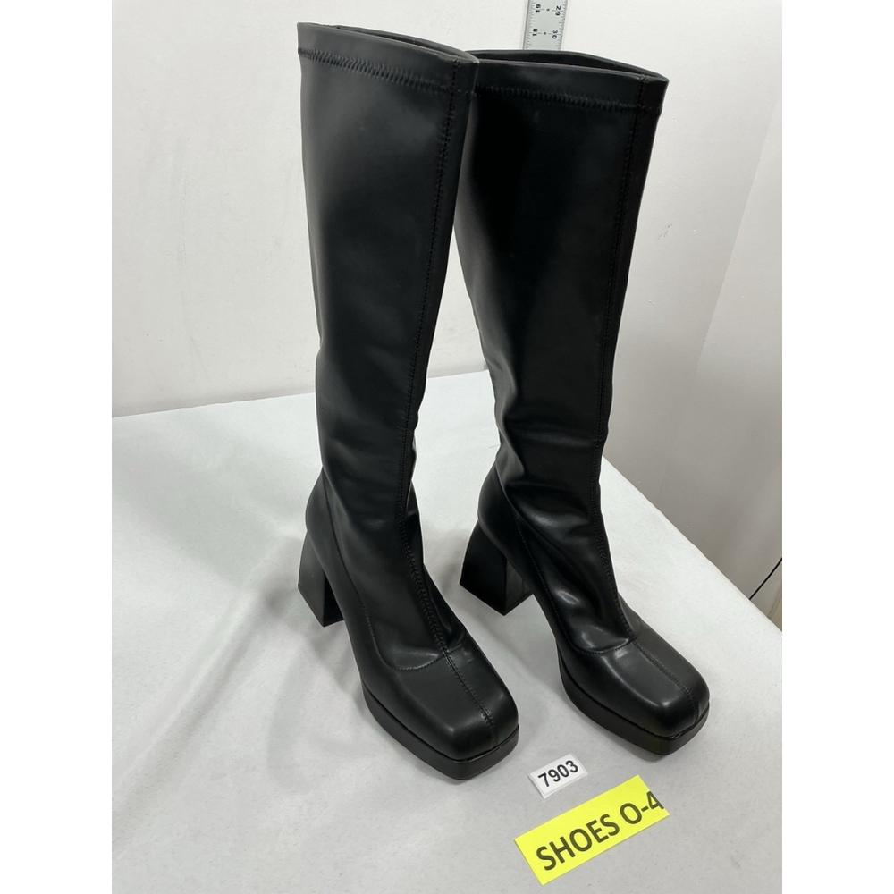 Womans Excellent Sovanyou Platform Pull On Knee High Stretchy Go Go Boots 11 Blk